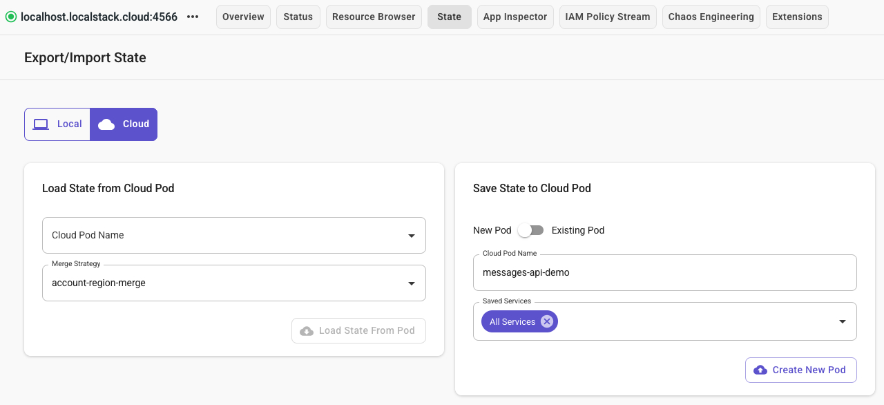Cloud Pods Save State to Cloud Pod dialog