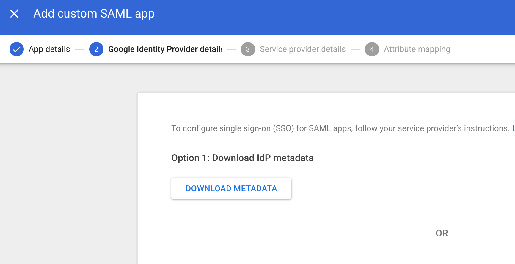 Download the IdP metadata file from Google Workspace